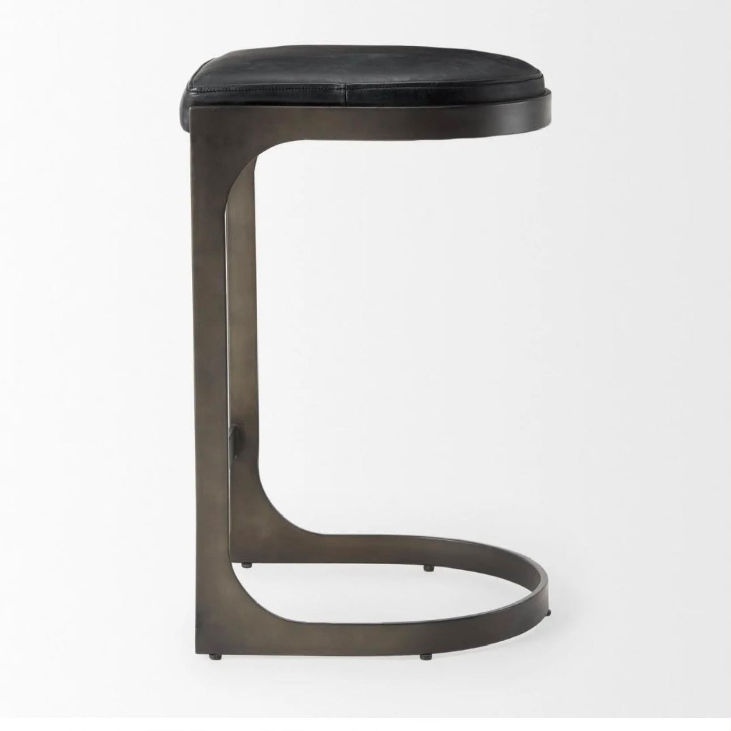 Tyson Backless Suede Counter Stool – Black Leather & Gunmetal Frame | Open Box