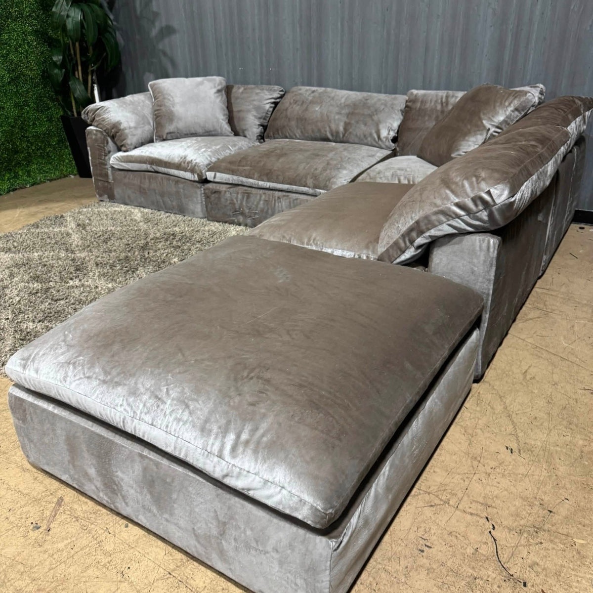 RH- Gray Velvet Restoration Hardware Original Cloud Couch (5pc) | Luxe