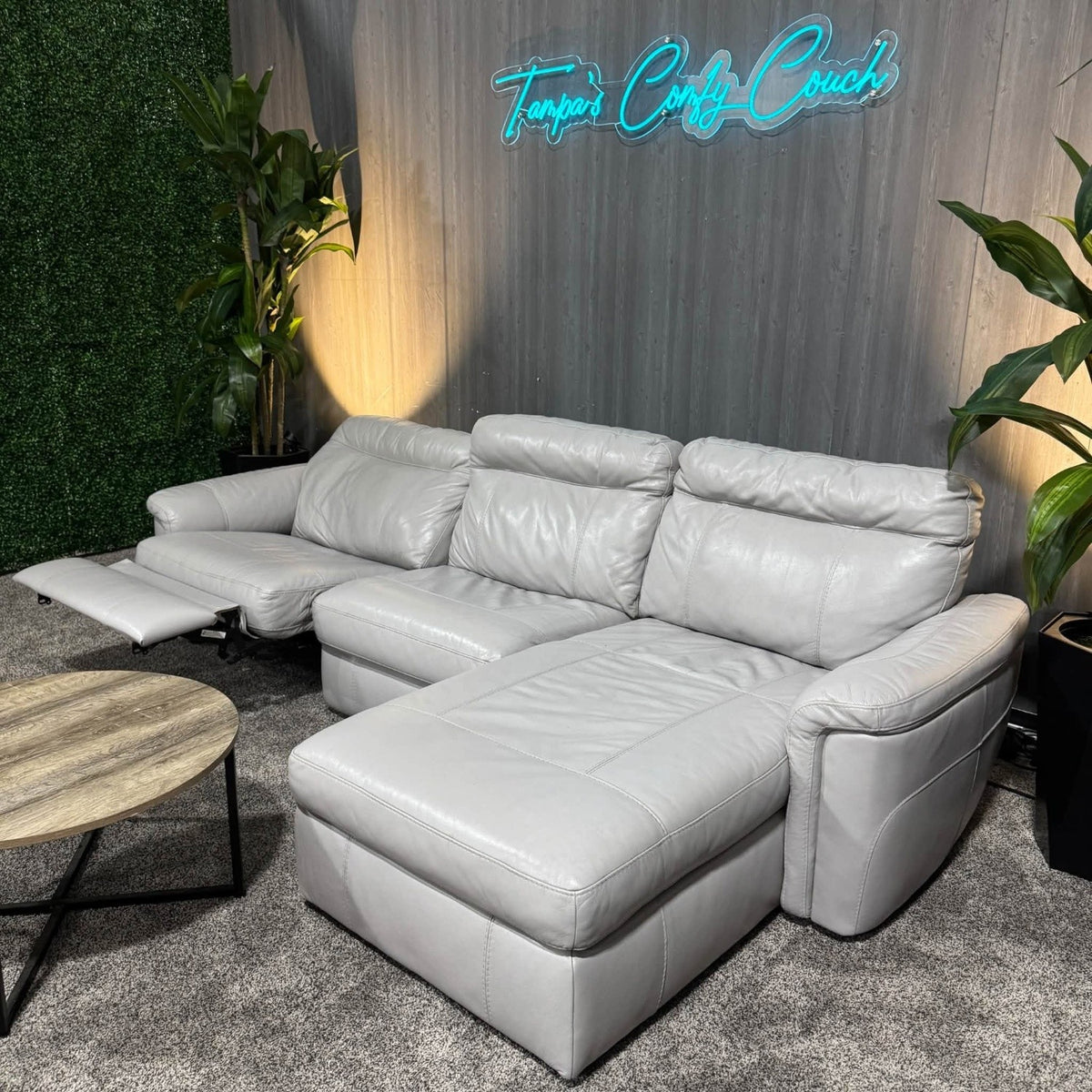 Small Full Grain Leather Reclining Sectional