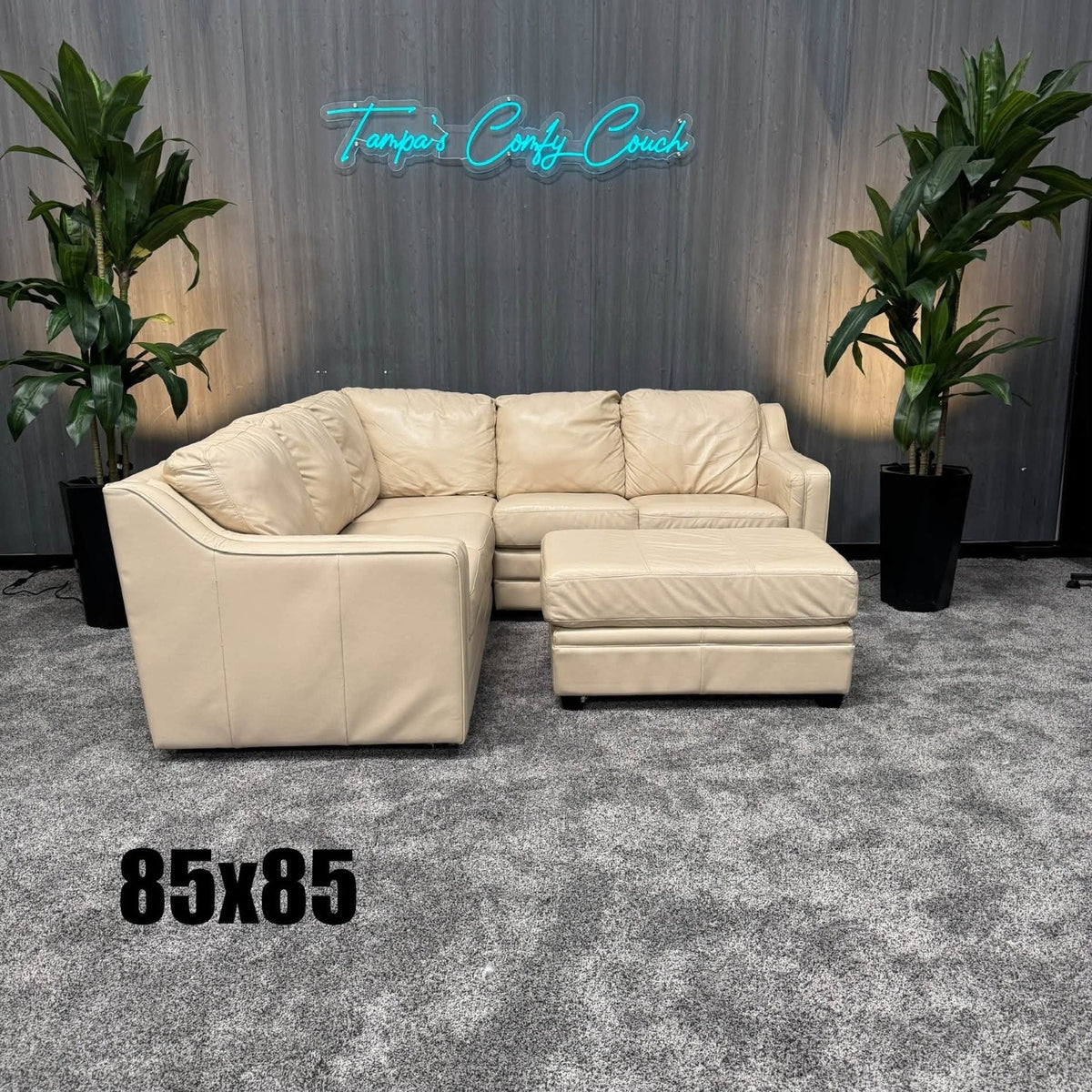 Cream Italian Leather Sectional Sofa (Delivery Available!! )