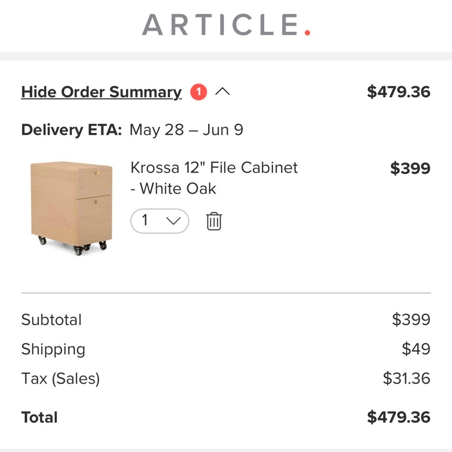 Krossa 12” File Cabinet – White Oak | Brand New in Box