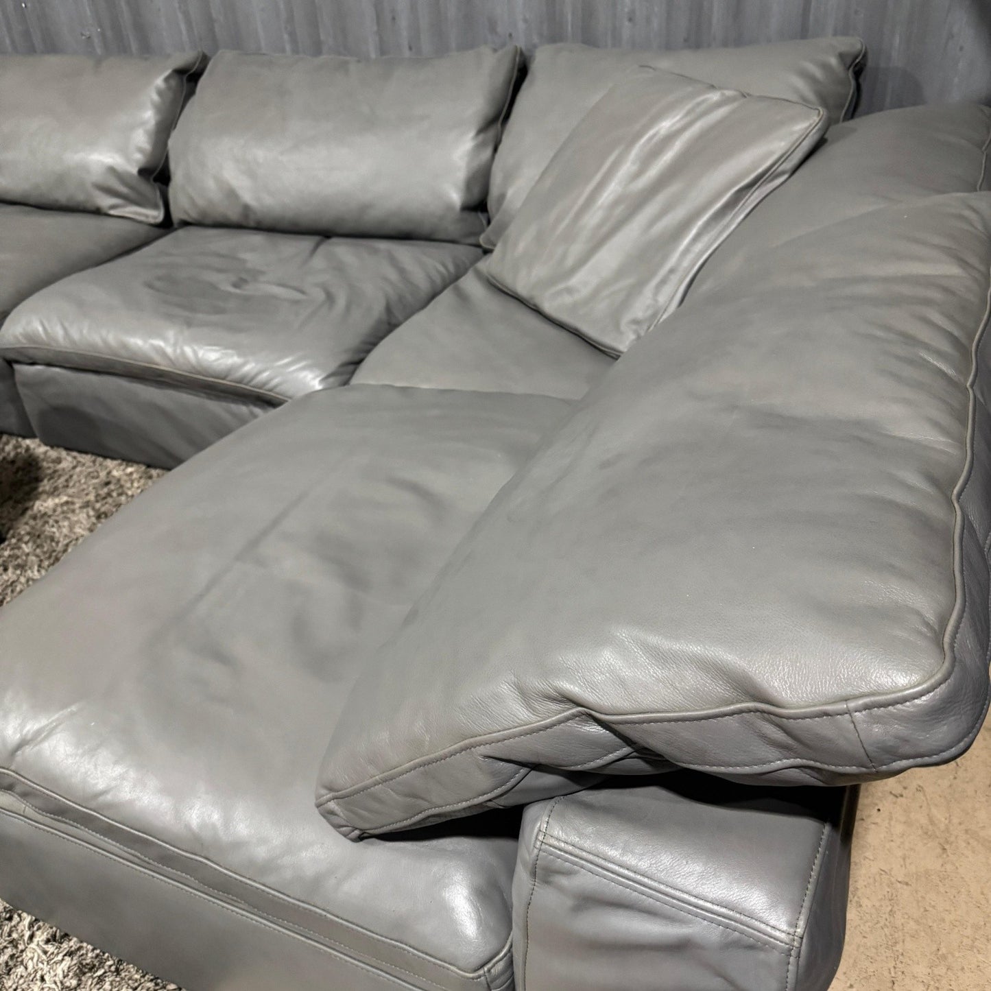 RH- Gray Leather Restoration Hardware Original Cloud Couch (6pc)