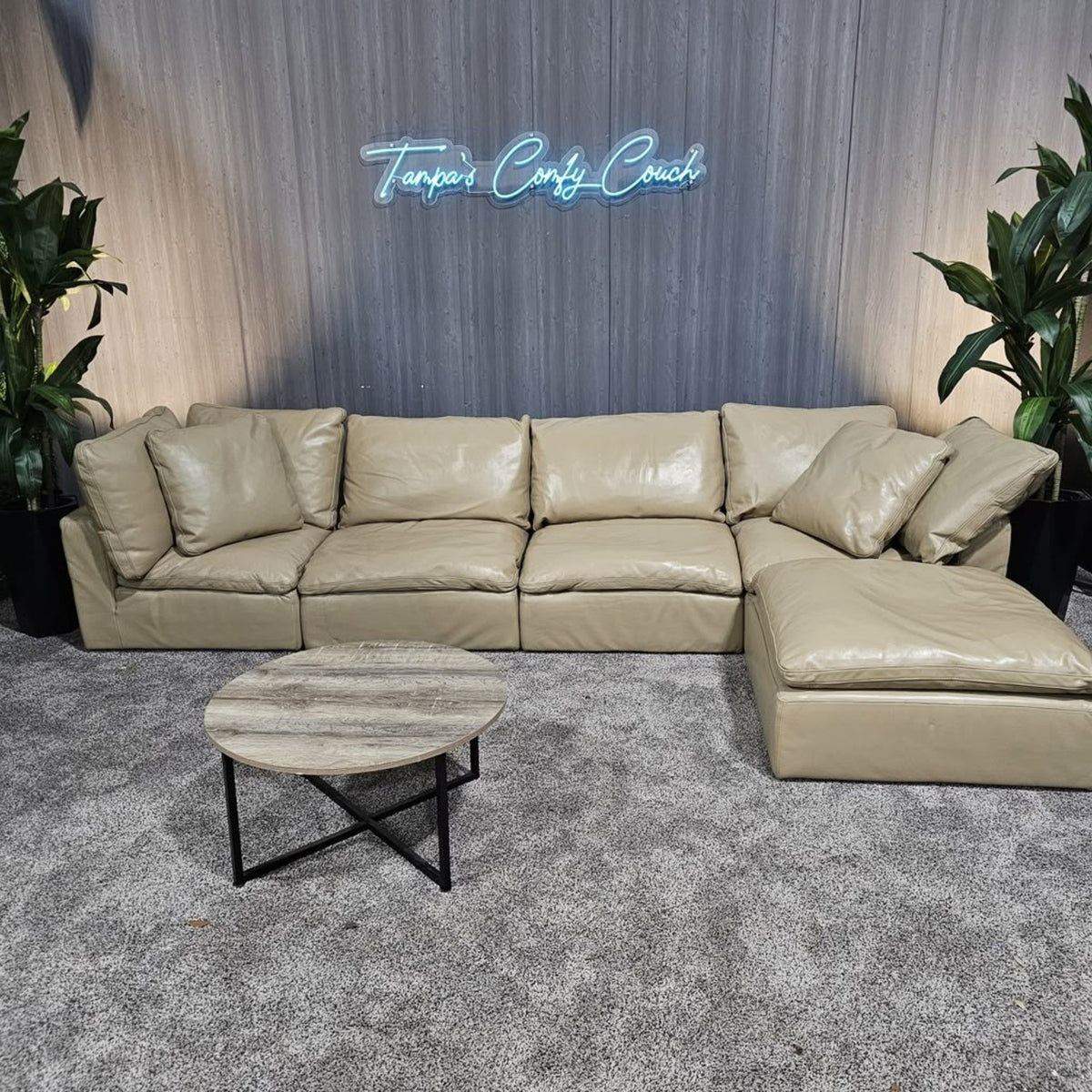 RH - Tan Leather Restoration Hardware Original Cloud Couch (5pc) | Petite