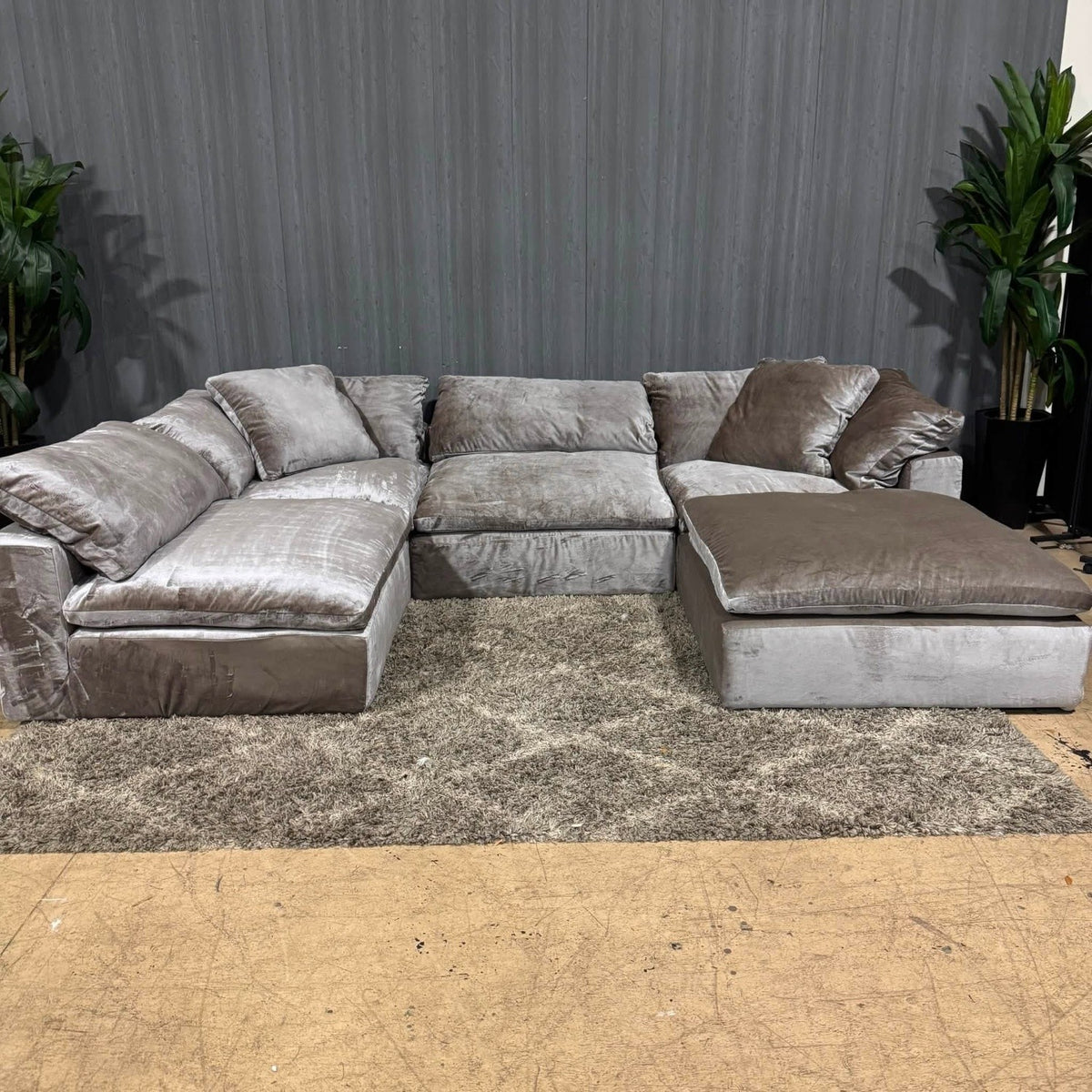 RH- Gray Velvet Restoration Hardware Original Cloud Couch (5pc) | Luxe