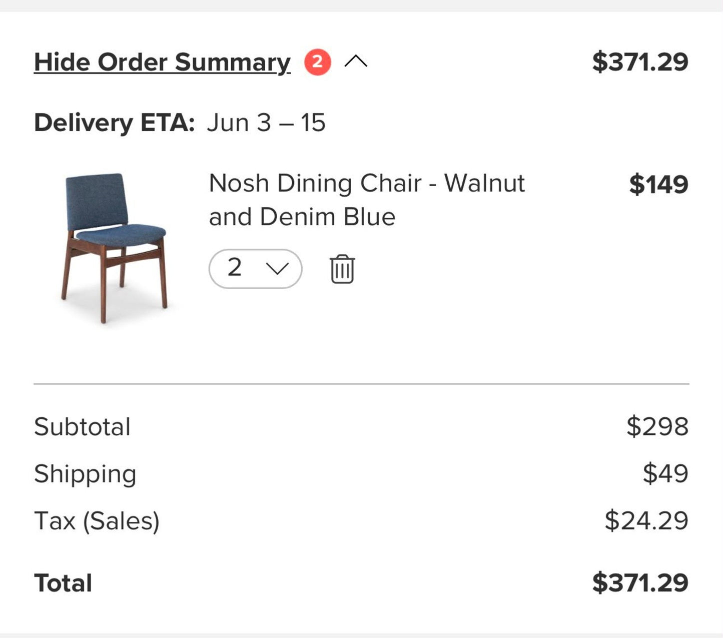 Nosh Dining Chairs – Walnut & Denim Blue | Set of 2 | Brand New in Box