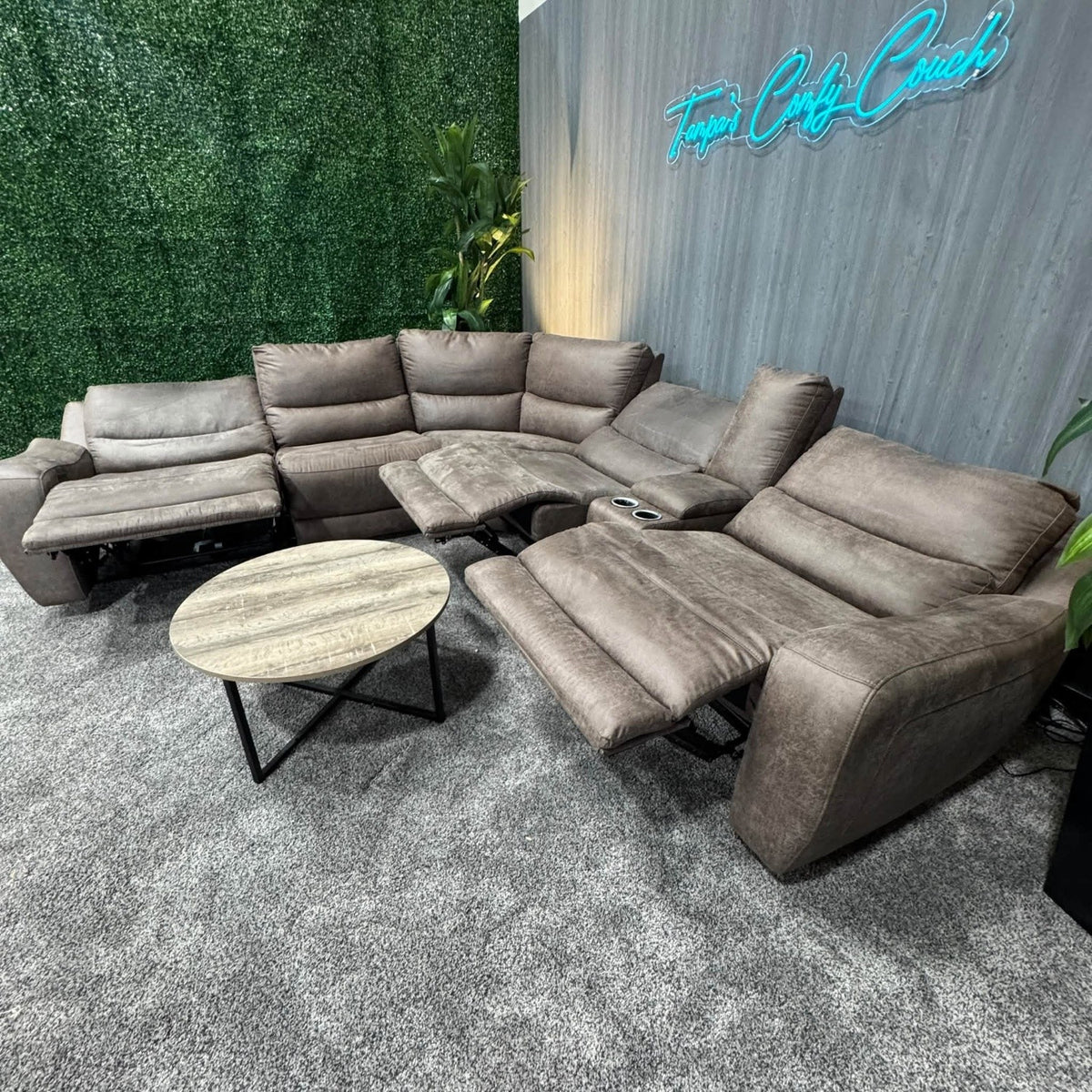 Brown Kane’s Microsuede Reclining Sectional