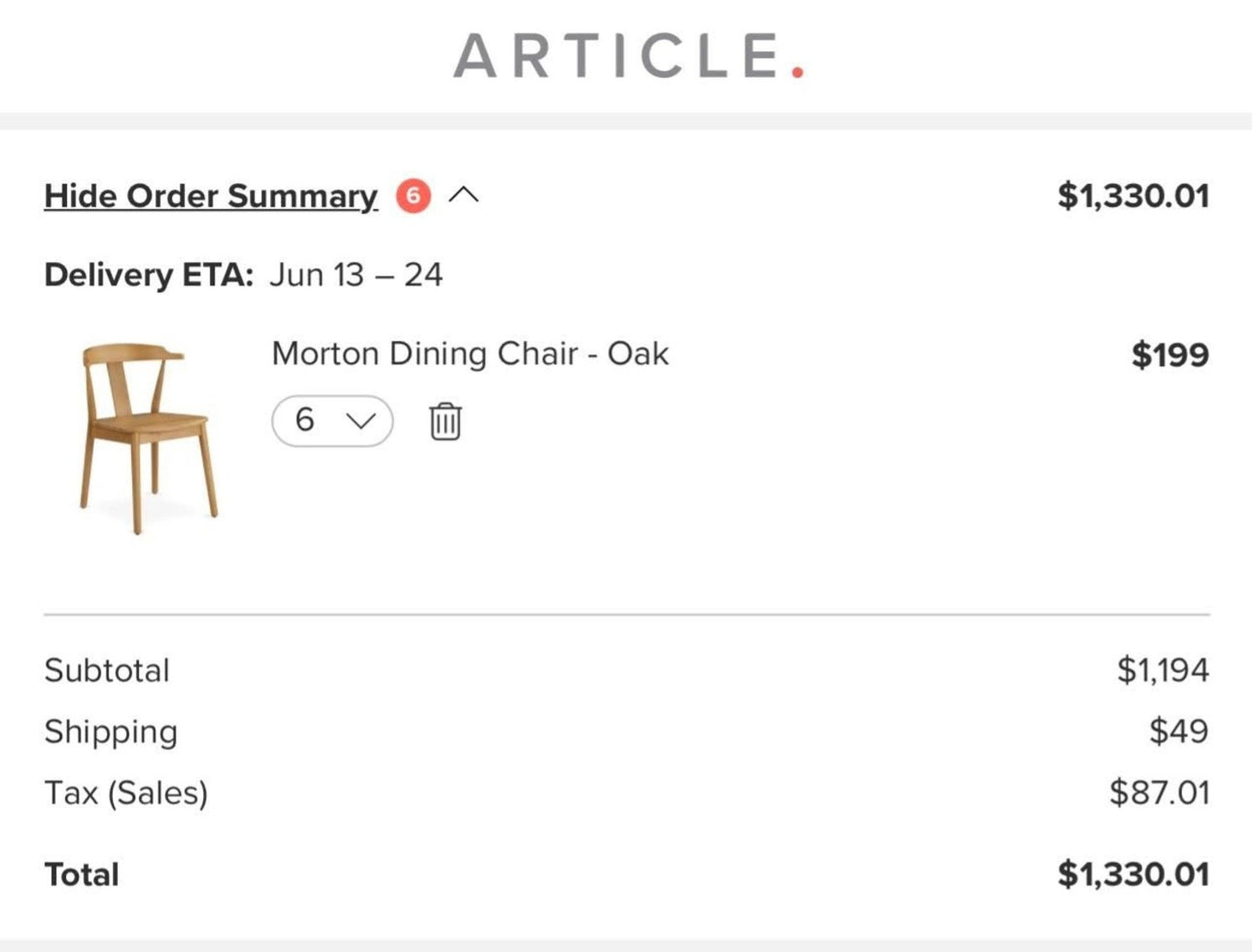Article Morton Dining Chairs – Oak | Set of 6 | Brand New (Delivery Available!! )