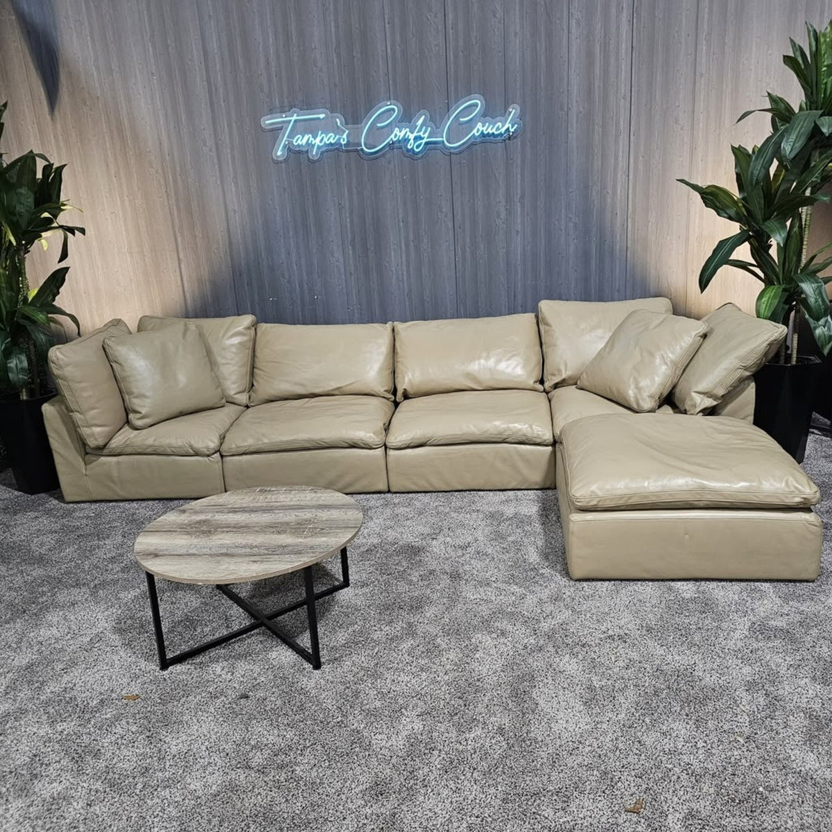 RH - Tan Leather Restoration Hardware Original Cloud Couch (5pc) | Petite