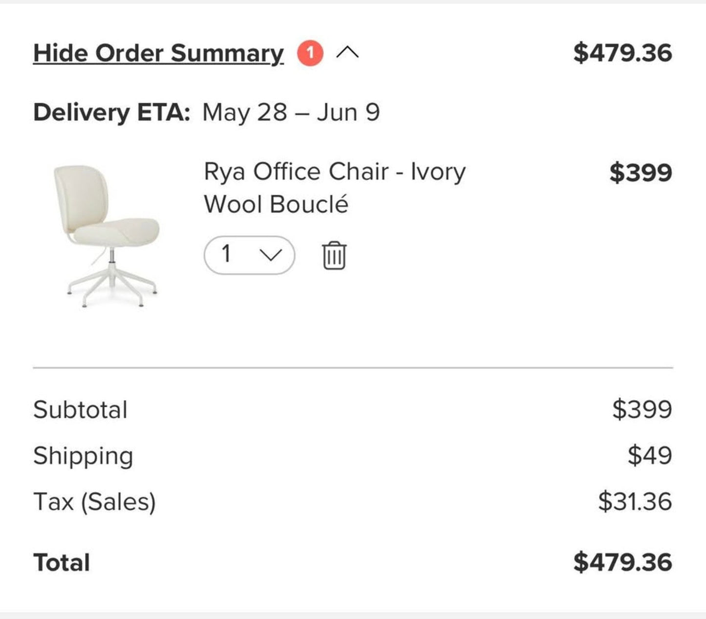 Rya Office Chair – Ivory Wool Bouclé | Brand New in Box