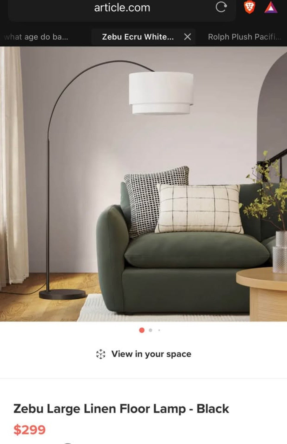 Zebu Large Linen Floor Lamp - Black (Delivery Available!! )